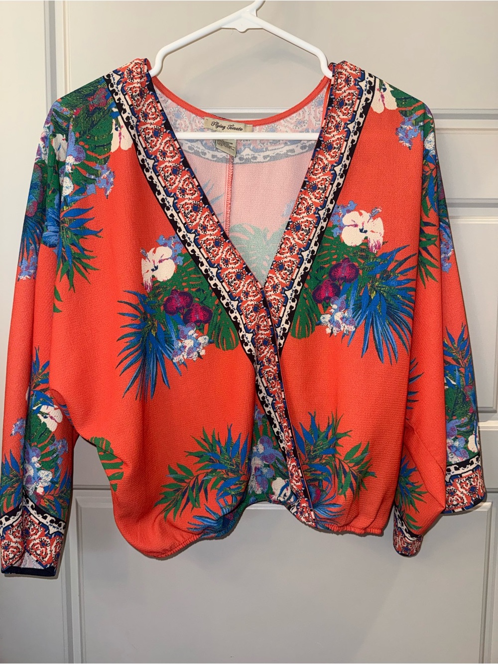 Flying Tomato Coral Floral Wrap-Style Tunic